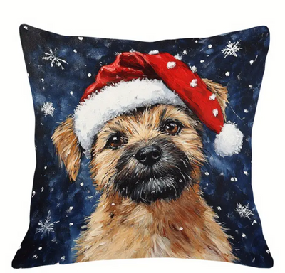 Kerst kussenhoes met Border Terrier