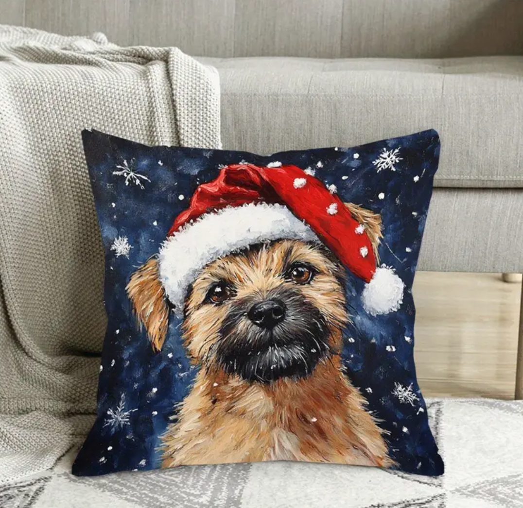 Kerst kussenhoes met Border Terrier