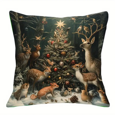 Kerst kussenhoes met bosdieren