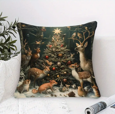Kerst kussenhoes met bosdieren