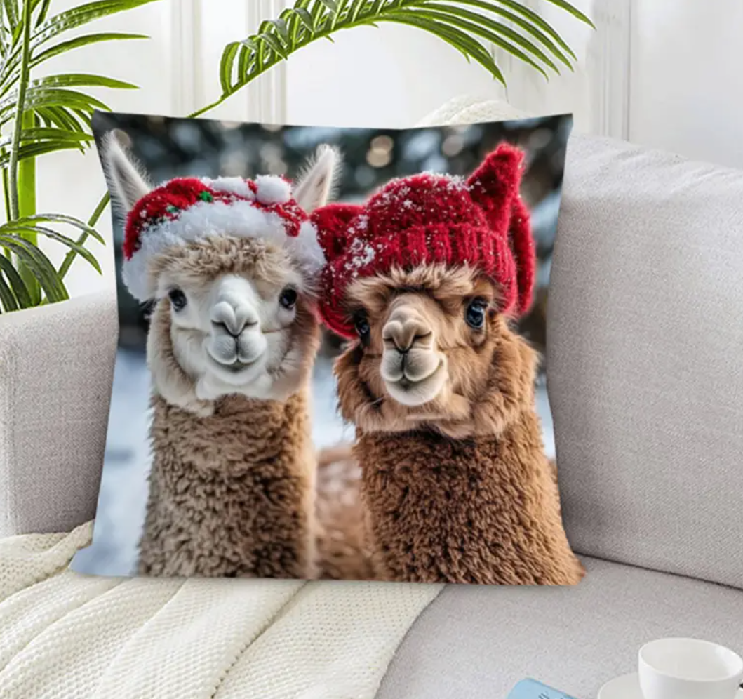 Kerst kussenhoes met alpaca’s