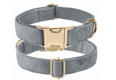 Grijze fluwelen hondenhalsband