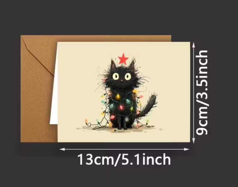 Set van 12 Kerstkaarten met Kattenmotief