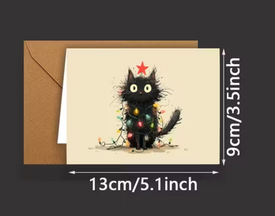 Set van 12 Kerstkaarten met Kattenmotief