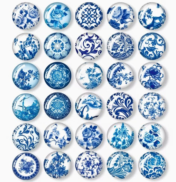 30-delige Koelkastmagneten – Blauw-Wit Porselein Design