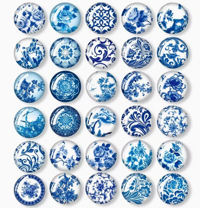 30-delige Koelkastmagneten – Blauw-Wit Porselein Design