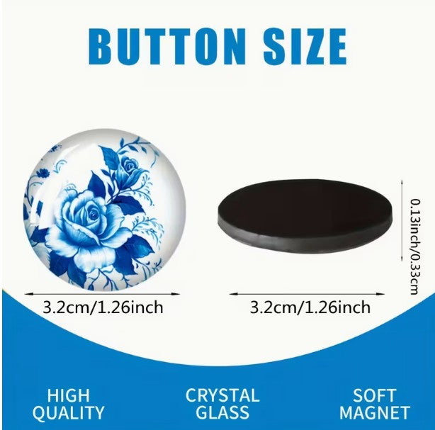 30-delige Koelkastmagneten – Blauw-Wit Porselein Design