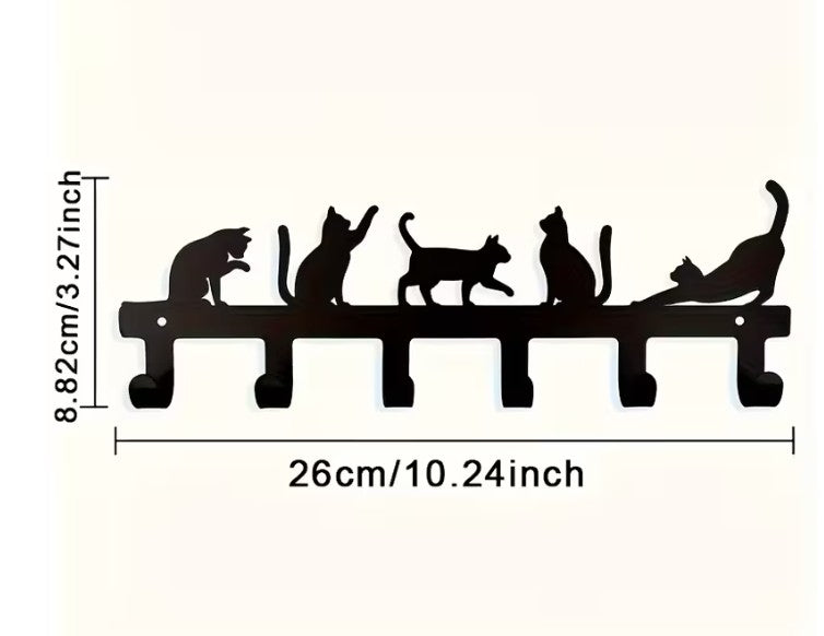 Metalen Katten Kapstok – 6 Haakjes