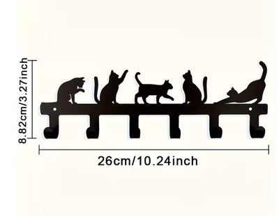 Metalen Katten Kapstok – 6 Haakjes