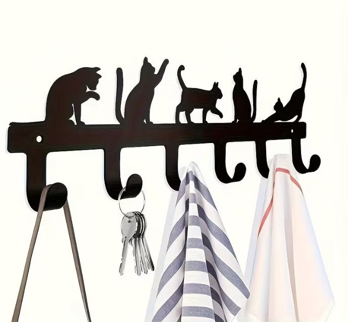 Metalen Katten Kapstok – 6 Haakjes