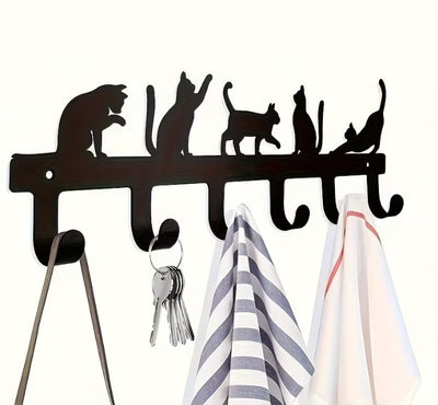 Metalen Katten Kapstok – 6 Haakjes