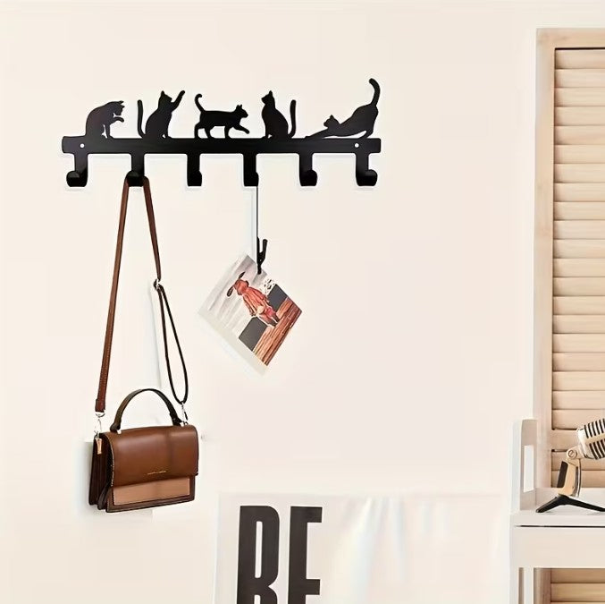 Metalen Katten Kapstok – 6 Haakjes