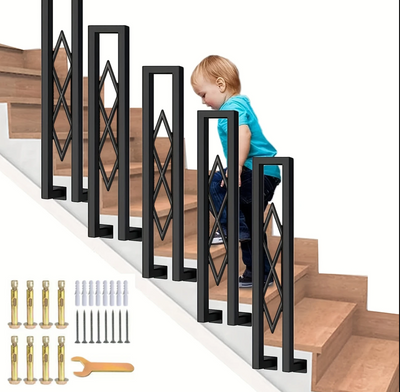 Rampe d'escalier design en U noire Hauteur 75-110 cm