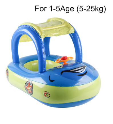 Bouée gonflable pour bébé avec pare-soleil bleu