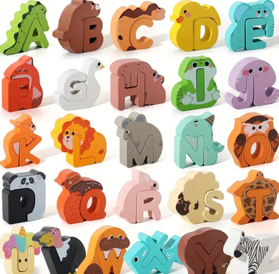 52-delige Houten Alfabet Dierenpuzzel
