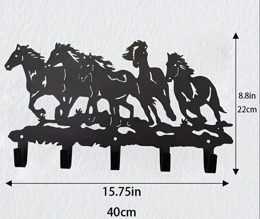 Wandkapstok met 5 haken – Paarden Silhouet
