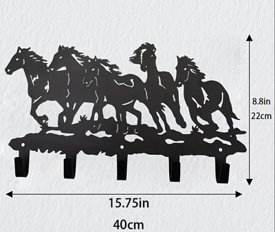 Wandkapstok met 5 haken – Paarden Silhouet