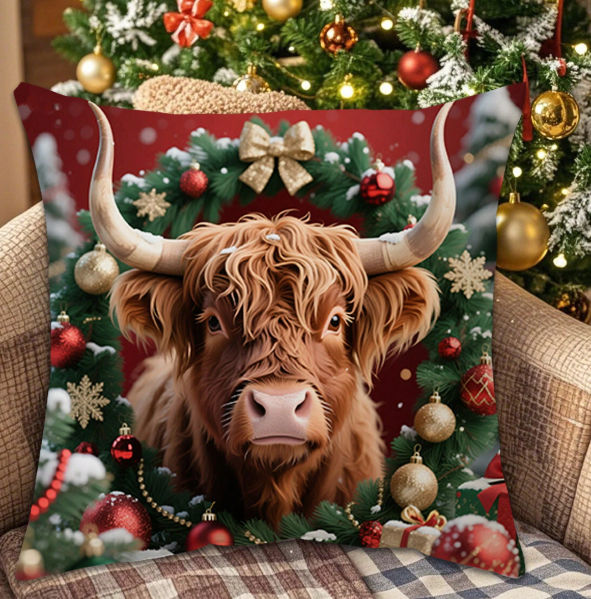 Kerst Kussenhoes met Kerstkoe Design – 45x45 cm