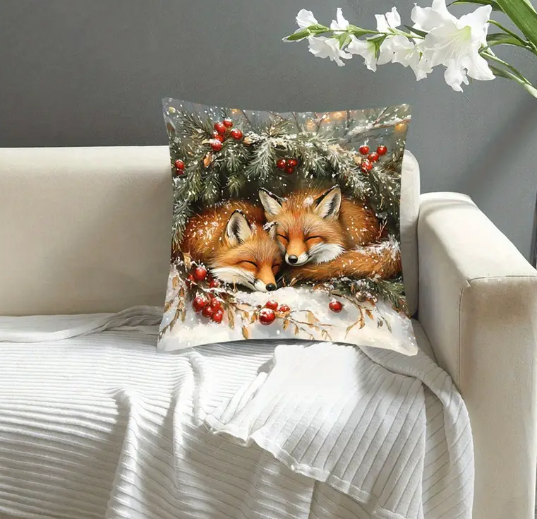 Vintage kerst kussenhoes met vos