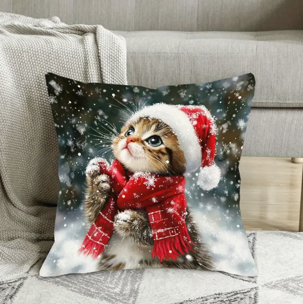 Kerst kussenhoes met kitten