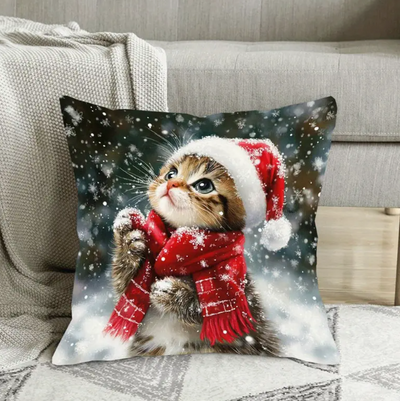 Kerst kussenhoes met kitten