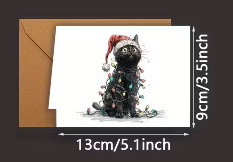 Set van 12 Kerstkaarten met Zwarte Katten