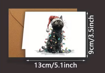 Set van 12 Kerstkaarten met Zwarte Katten