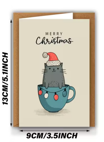 Set van 12 Kerstkaarten met Katten In Tas