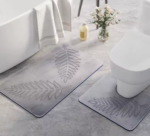 Ensemble de 2 tapis de bain avec motif de feuilles de fougère en relief, couleurs variées