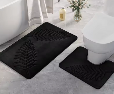 Ensemble de 2 tapis de bain avec motif de feuilles de fougère en relief, couleurs variées
