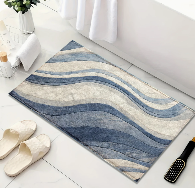 Tapis de bain bleu et blanc