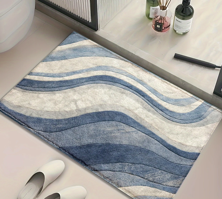Tapis de bain bleu et blanc