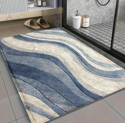 Tapis de bain bleu et blanc