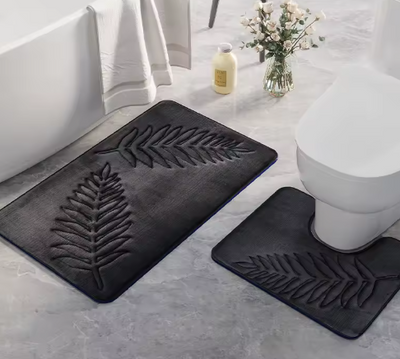Ensemble de 2 tapis de bain avec motif de feuilles de fougère en relief, couleurs variées