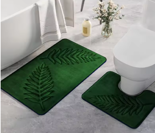 Ensemble de 2 tapis de bain avec motif de feuilles de fougère en relief, couleurs variées