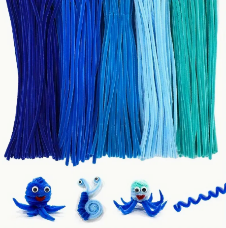 500 pièces de fil chenille aux nuances bleues