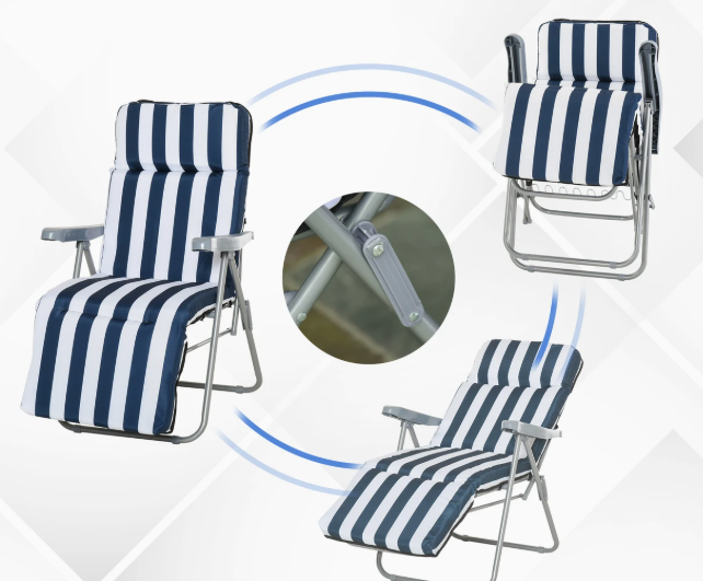 Chaise longue de jardin avec housse bleue et blanche