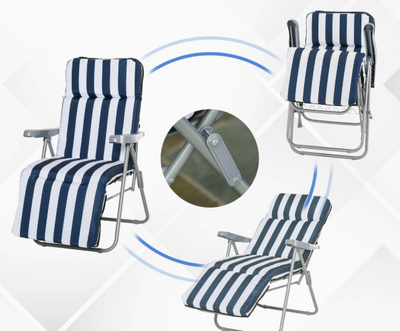 Chaise longue de jardin avec housse bleue et blanche