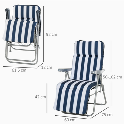 Chaise longue de jardin avec housse bleue et blanche