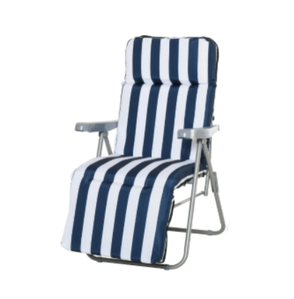 Chaise longue de jardin avec housse bleue et blanche