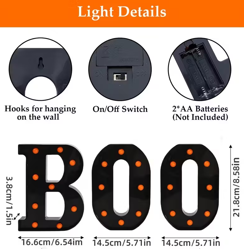 Décoration lumineuse LED d'Halloween BOO