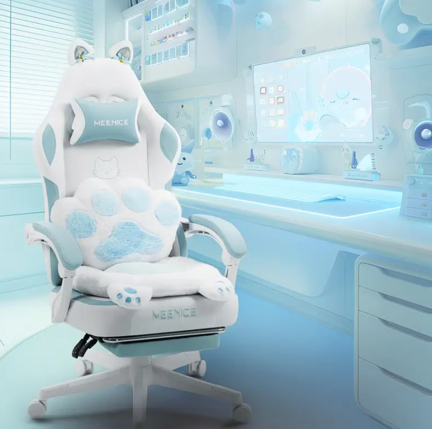 Gamingstoel Kattenoren Blauw Wit