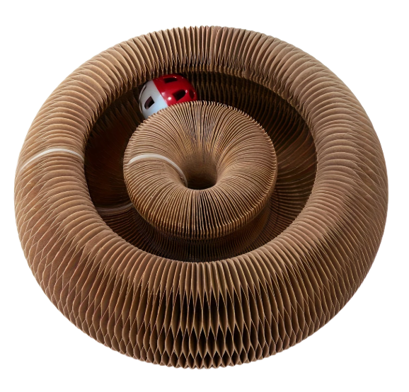 Interactief kattenspeeltje met rollend balletje in een stevig, rond frame.