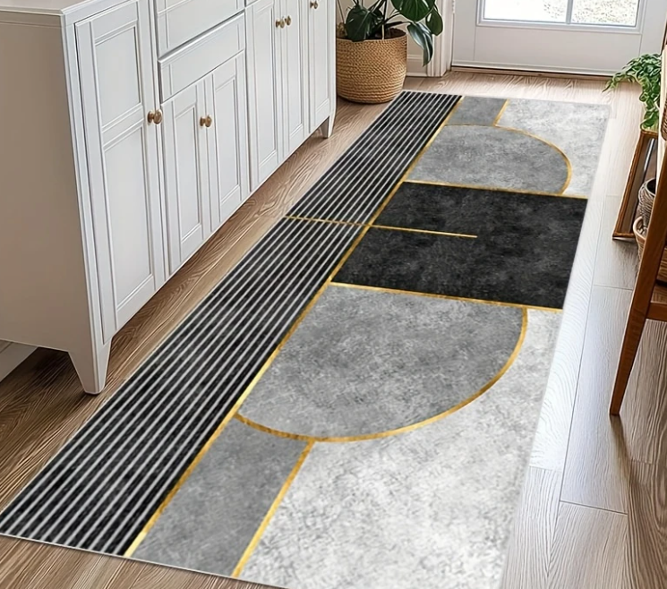 Tapis de cuisine – Gris avec touches dorées