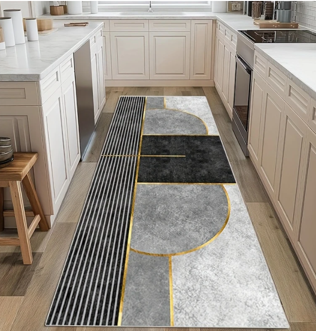 Tapis de cuisine – Gris avec touches dorées