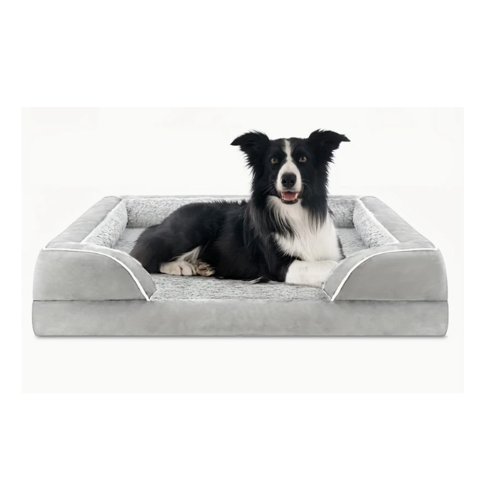 Orthopedisch memory foam hondenbed met een afneembare hoes in grijs, biedt de perfecte rustplek voor je huisdier (91.44 x 68.58 x 19 cm).