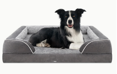 Grijs orthopedisch hondenbed, ideaal voor honden met gewrichtsklachten, met wasbare hoes en memory foam voor optimale steun.