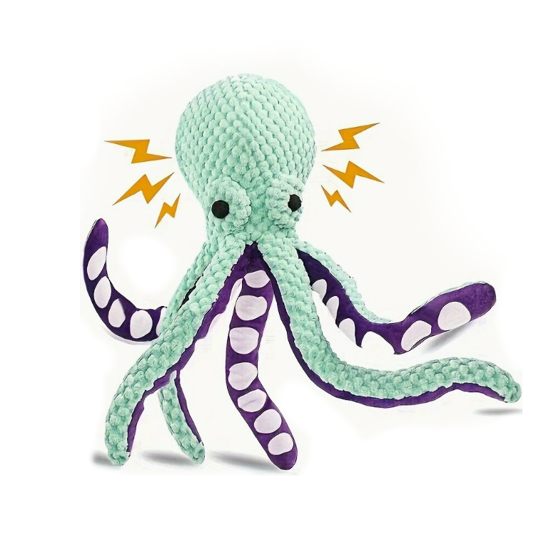 Zacht octopus hondenspeeltje met piepgeluid, geschikt voor knuffelen en spelen.