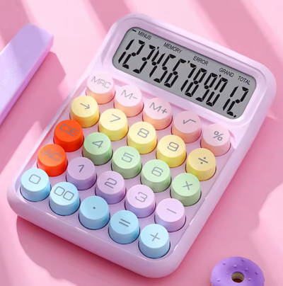 Calculatrice d'interrupteur mécanique rose, jaune ou bleu