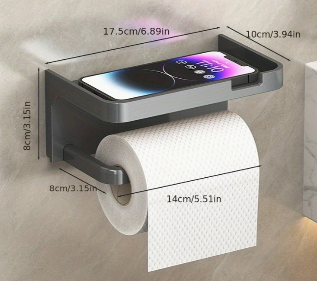 Porte-rouleau de papier toilette autocollant noir, gris et blanc